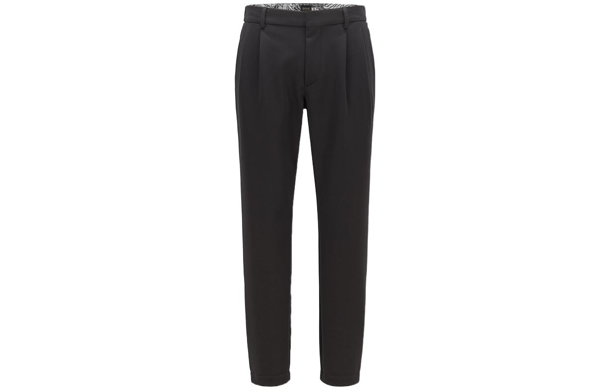 HUGO BOSS SS22  Black Solid Pleated Tapered Casual Pants. 50468192-001