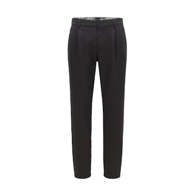 HUGO BOSS SS22 Black Solid Pleated Tapered Casual Pants. 50468192-001