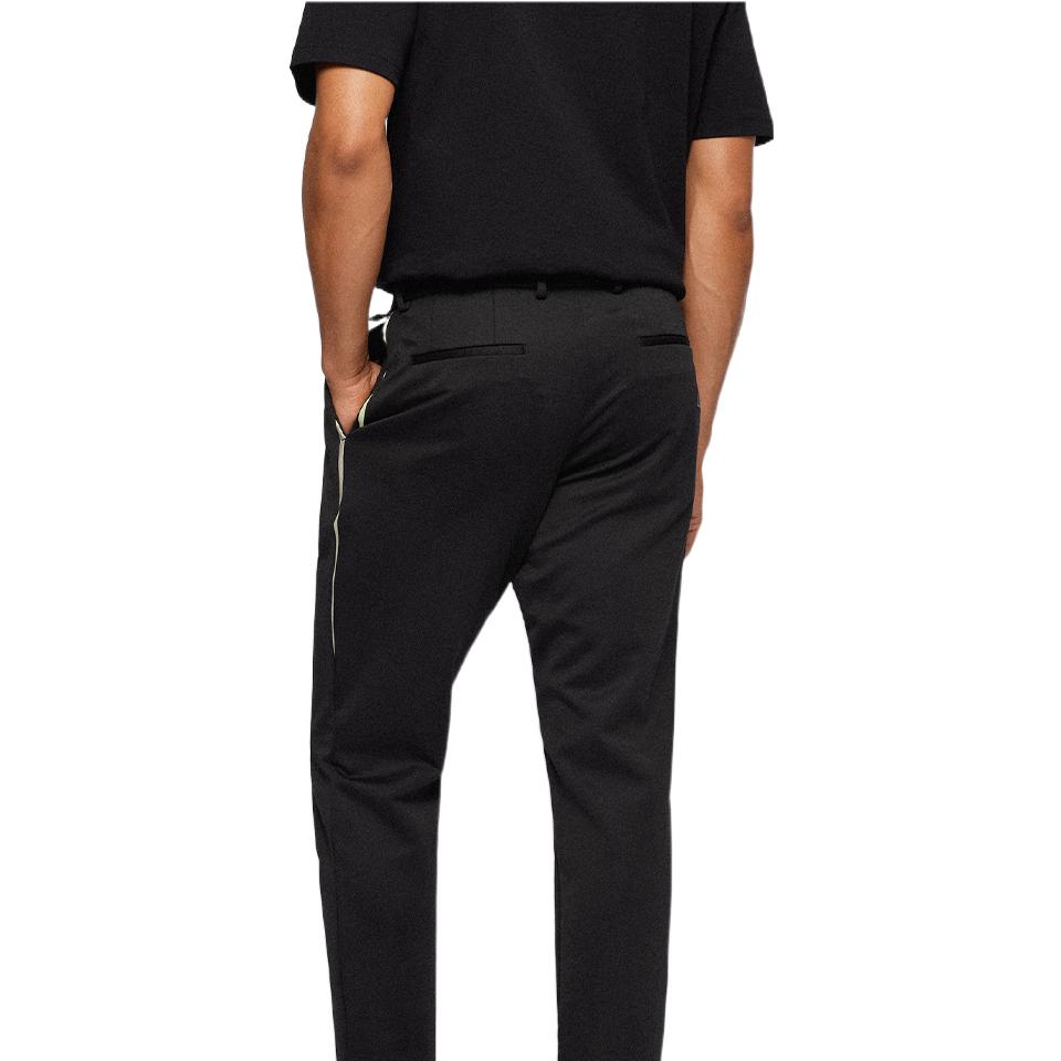 Shop HUGO BOSS SS22  Black Solid Pleated Tapered Casual Pants. 50468192-001