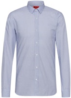 HUGO BOSS SS22 Fitted Blue Plaid Cotton Canvas Long-Sleeve Shirt. 50467729-459 HUGO BOSS SS22 Fitted Blue Plaid Cotton Canvas Long-Sleeve Shirt. 50467729-459