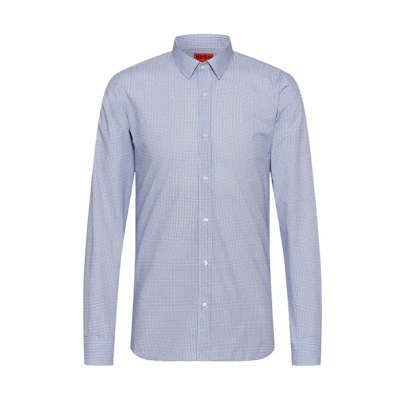HUGO BOSS SS22 Fitted Blue Plaid Cotton Canvas Long-Sleeve Shirt. 50467729-459