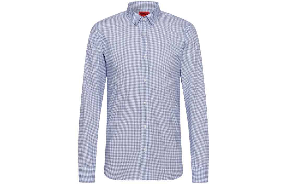 Order HUGO BOSS SS22  Fitted Blue Plaid Cotton Canvas Long-Sleeve Shirt. 50467729-459