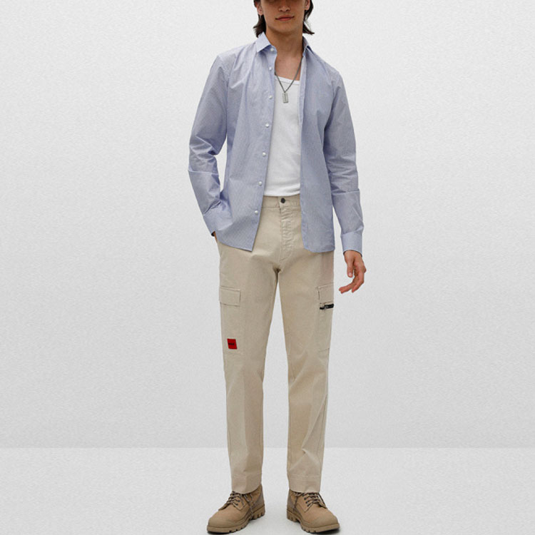 Lookbook HUGO BOSS SS22  Fitted Blue Plaid Cotton Canvas Long-Sleeve Shirt. 50467729-459