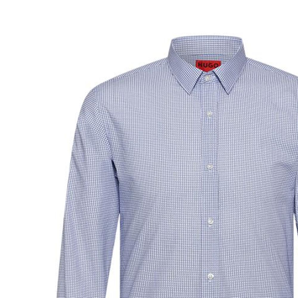 Details for HUGO BOSS SS22  Fitted Blue Plaid Cotton Canvas Long-Sleeve Shirt. 50467729-459