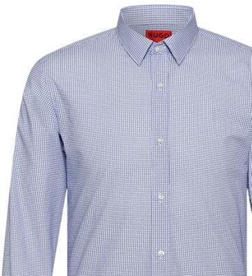 HUGO BOSS SS22 Fitted Blue Plaid Cotton Canvas Long-Sleeve Shirt. 50467729-459 Details for HUGO BOSS SS22 Fitted Blue Plaid Cotton Canvas Long-Sleeve Shirt. 50467729-459