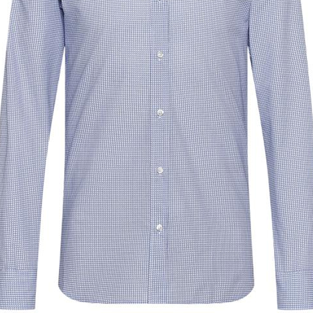 Sizing HUGO BOSS SS22  Fitted Blue Plaid Cotton Canvas Long-Sleeve Shirt. 50467729-459
