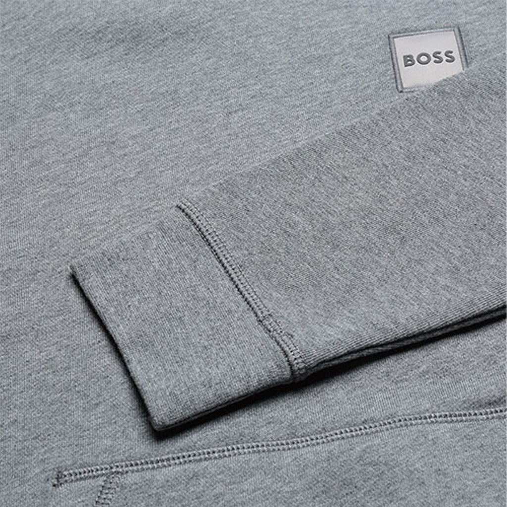 Sizing HUGO BOSS SS22 灰色連帽衫帶實心標誌貼布。 50468445-051