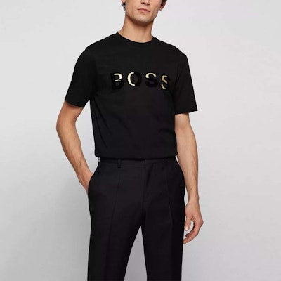 HUGO BOSS SS22 Logo Printed Crew Neck Black T-Shirt. 50462724-003 Lookbook HUGO BOSS SS22 Logo Printed Crew Neck Black T-Shirt. 50462724-003