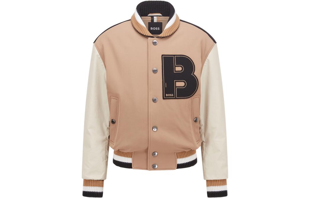 HUGO BOSS SS22  Loose Fit Long Sleeve Jacket with Logo in Khaki Color. 50481507-260