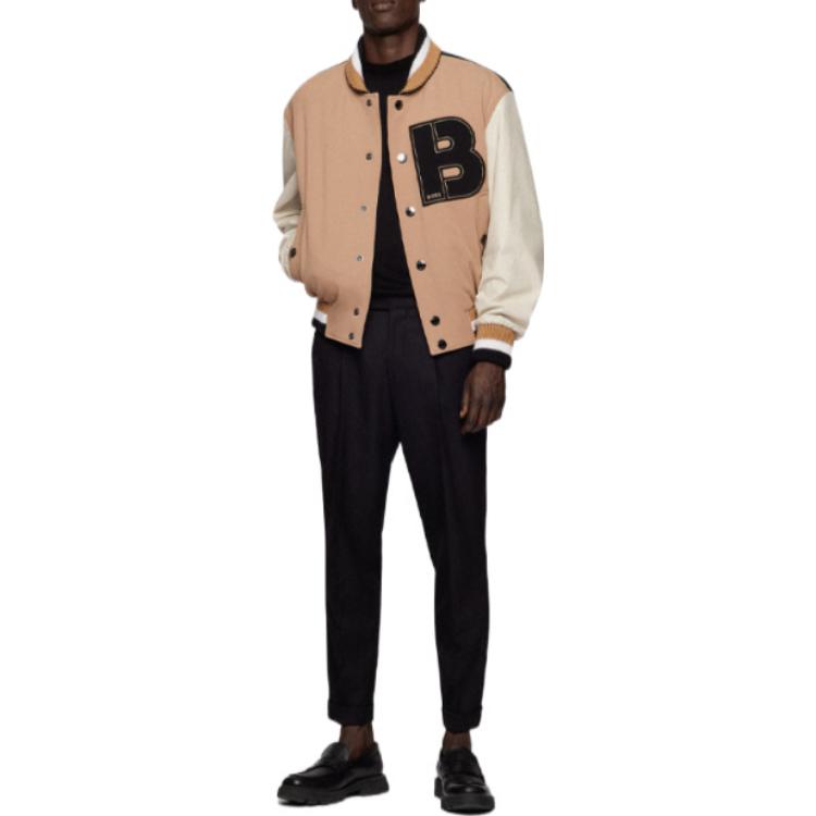 Lookbook HUGO BOSS SS22 Jaket Lengan Panjang Loose Fit Logo Warna Khaki. 50481507-260