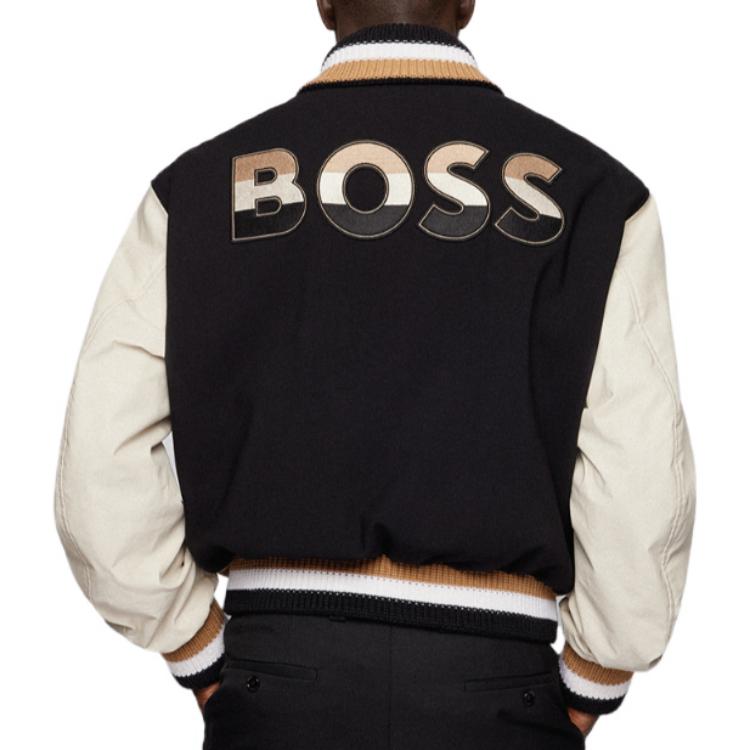 Shop HUGO BOSS SS22 Jaket Lengan Panjang Loose Fit Logo Warna Khaki. 50481507-260