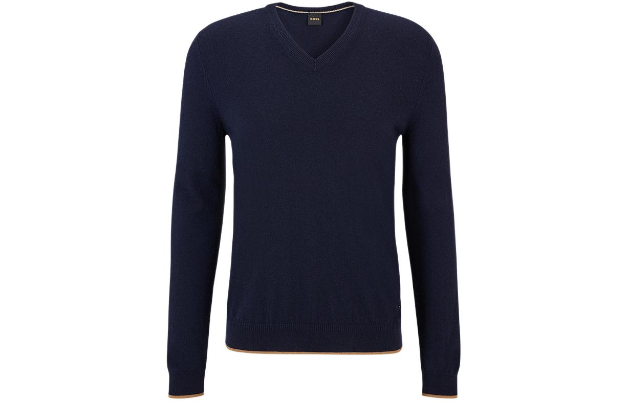 Order HUGO BOSS SS22 深藍色修身V領長袖毛衣 50480323-404