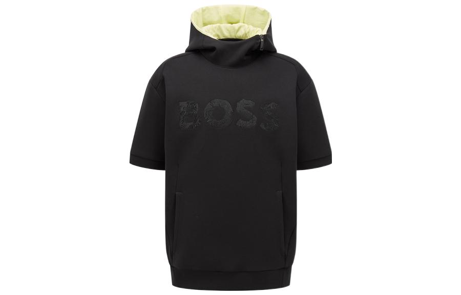 HUGO BOSS SS22 AJ Logo Art Graphic Contrast Hoodie Black 50466243-001