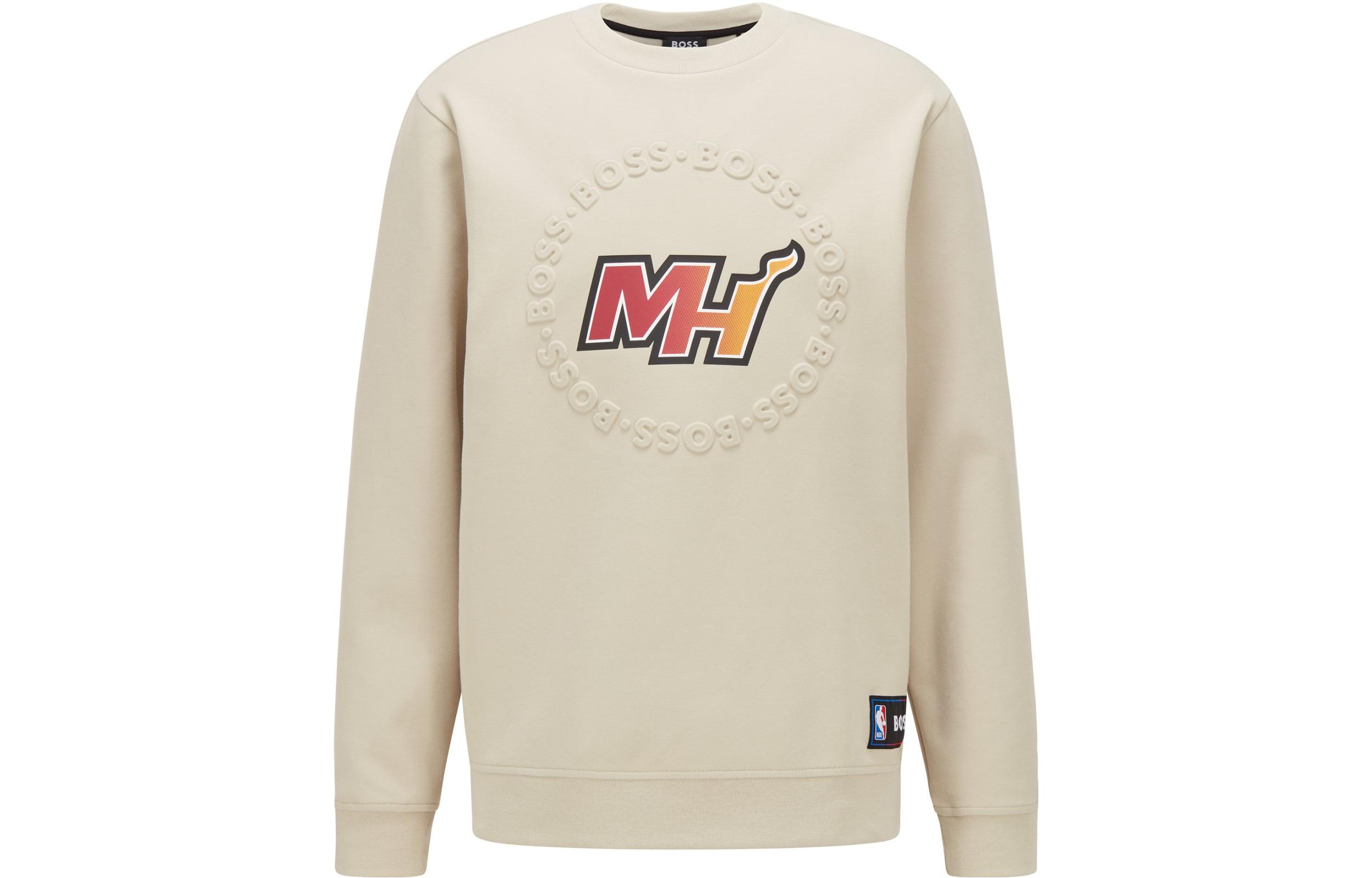 HUGO BOSS SS22 Beige Logo Print Crewneck Casual Long-Sleeve Sweatshirt 50469443-276-350