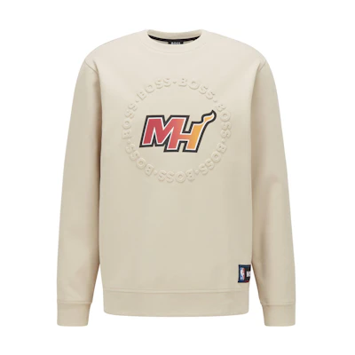 HUGO BOSS SS22 Beige Logo Print Crewneck Casual Long-Sleeve Sweatshirt 50469443-276-350