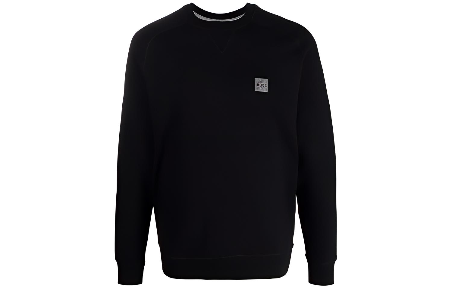 HUGO BOSS SS22 Black Cotton Crewneck Sweatshirt with Logo Patch 50462769-001