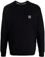 HUGO BOSS SS22 Black Cotton Crewneck Sweatshirt with Logo Patch 50462769-001 HUGO BOSS SS22 Black Cotton Crewneck Sweatshirt with Logo Patch 50462769-001