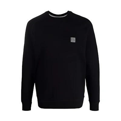 HUGO BOSS SS22 Black Cotton Crewneck Sweatshirt with Logo Patch 50462769-001