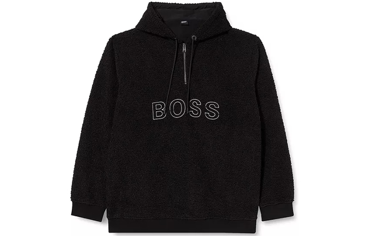 HUGO BOSS SS22 Black Hoodie with Logo Embroidery and Suede Finish 50462543-10239063-1