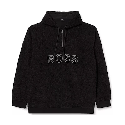 HUGO BOSS SS22 Black Hoodie with Logo Embroidery and Suede Finish 50462543-10239063-1