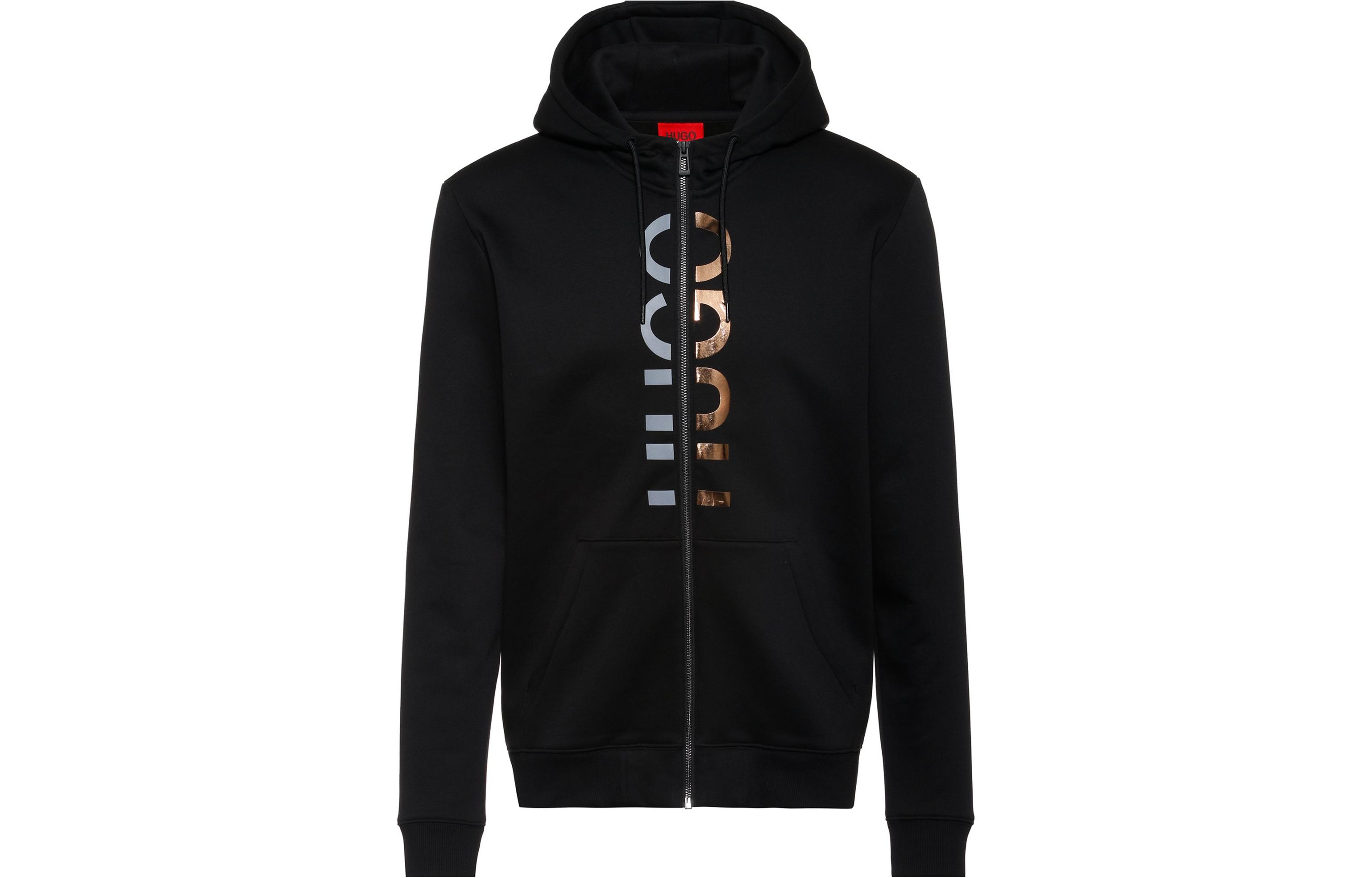 HUGO BOSS SS22 Black Jacket with Large Logo Zipper Sweater 50461612-001