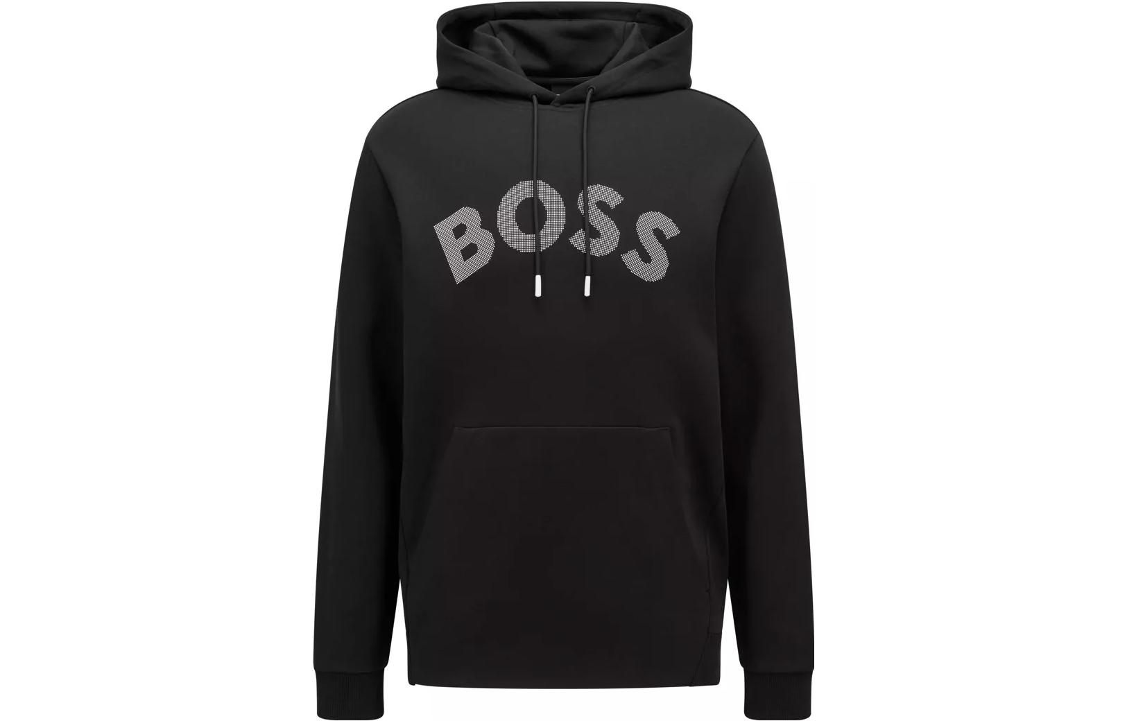 HUGO BOSS SS22 Black Letter Logo Print Drawstring Long Sleeve Sweatshirt 50469367-001