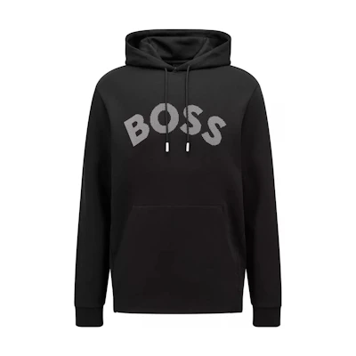HUGO BOSS SS22 Black Letter Logo Print Drawstring Long Sleeve Sweatshirt 50469367-001