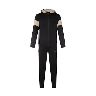 HUGO BOSS SS22 Black Logo Hoodie Zip-Up Jacket & Drawstring Pants Set 50462855-001