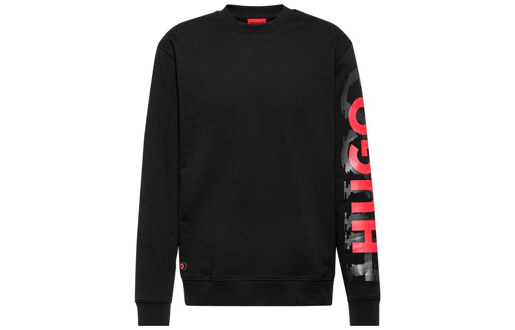 HUGO BOSS SS22 Black Logo Pattern Printed Sweatshirt for Men 50468271-001