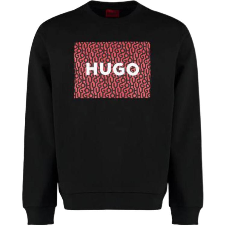 HUGO BOSS SS22 Black Logo Print Loose Fit Crewneck Sweatshirt Men 50472719-001
