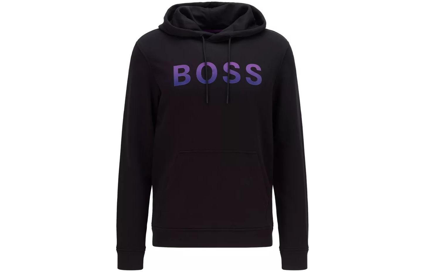 HUGO BOSS SS22 Black Logo Print Pullover Hoodie 50462542-001