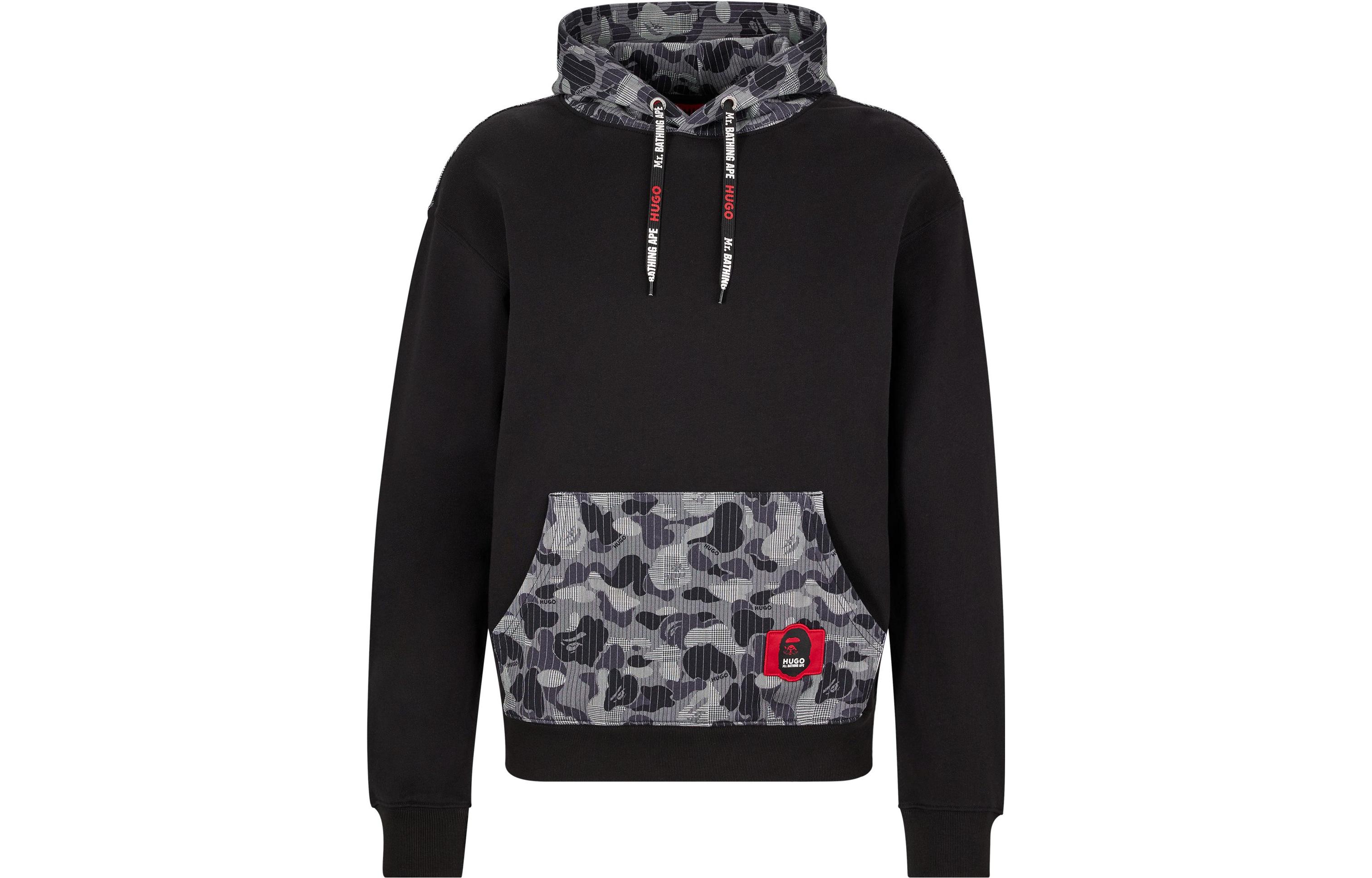 HUGO BOSS SS22 Black Pattern Print Hoodie Long Sleeve Casual Wear 50478774-001