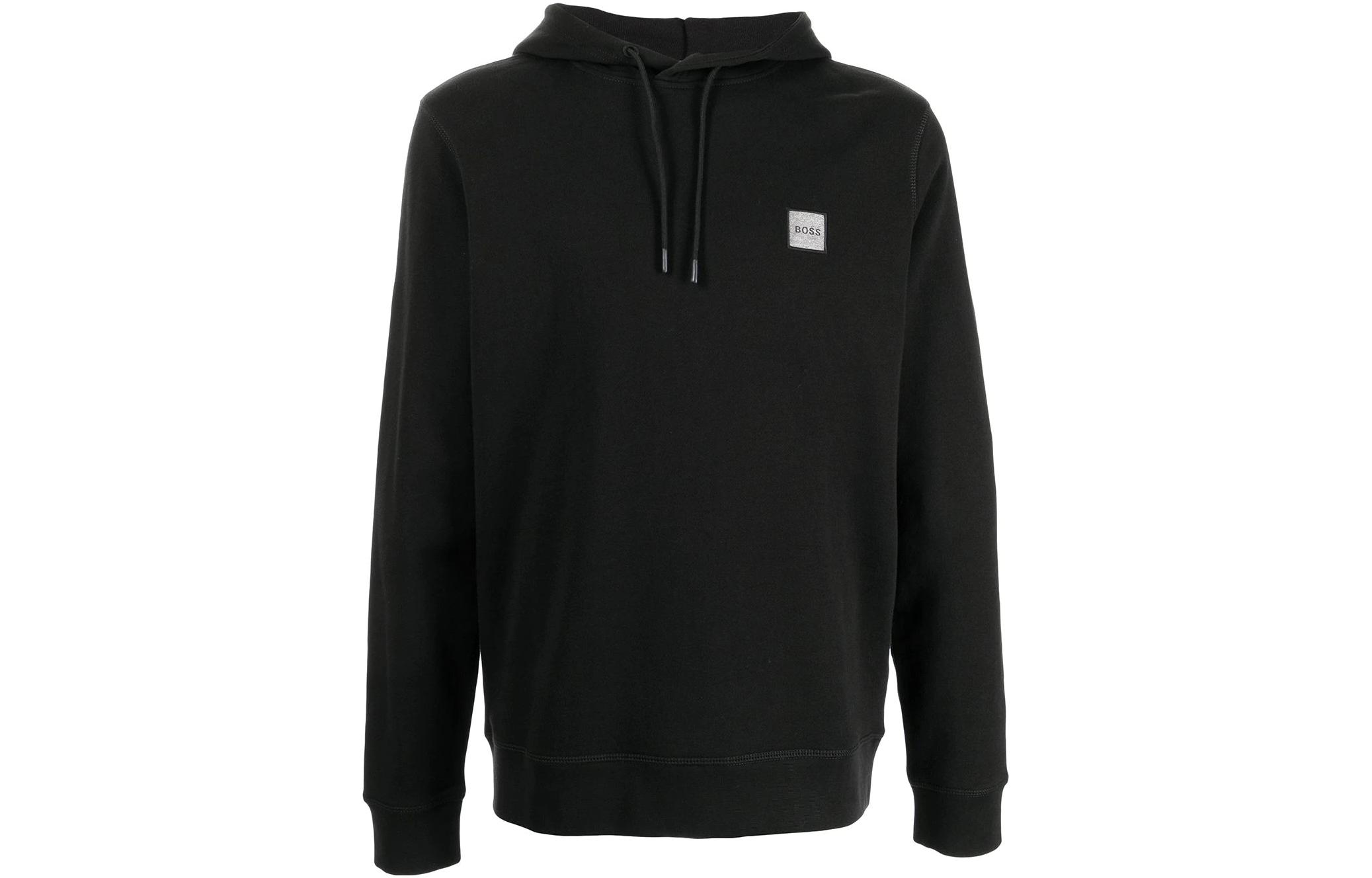 HUGO BOSS SS22 Black Pullover Hoodie with Logo & Drawstring Design 50462776-001