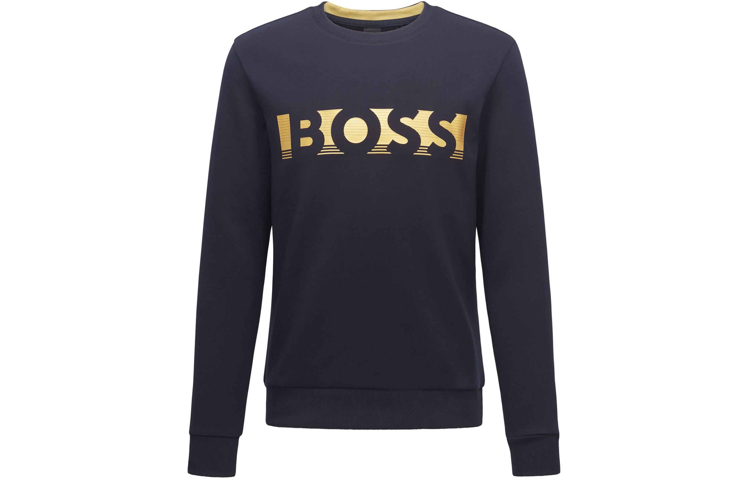 HUGO BOSS SS22 Blue Letter Logo Print Long-Sleeve Sweatshirt for Men 50465948-402