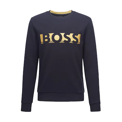 HUGO BOSS SS22 Blue Letter Logo Print Long-Sleeve Sweatshirt for Men 50465948-402