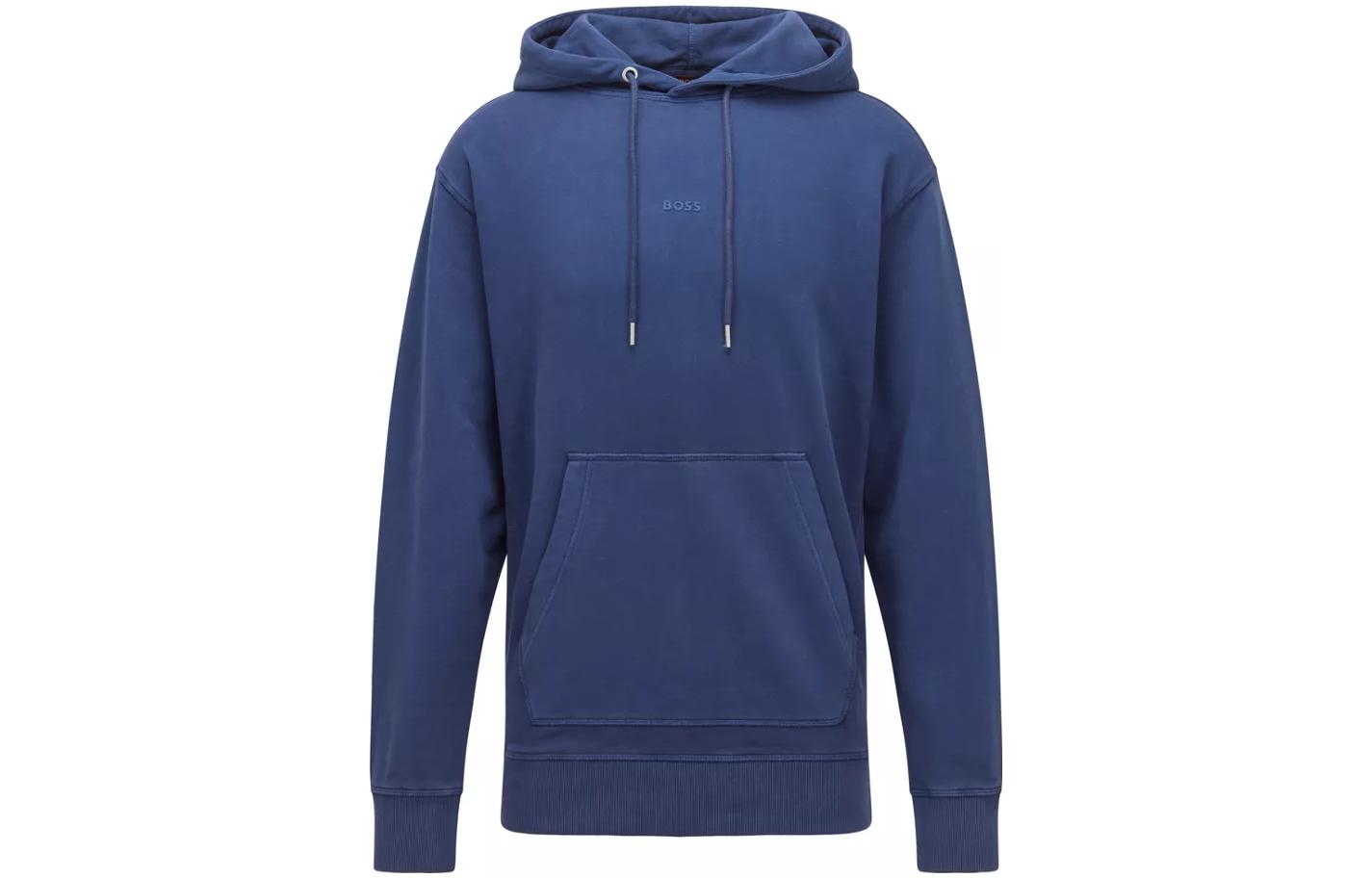 HUGO BOSS SS22 Blue Pullover Hoodie with Solid Letter Design for Men 50472411-415