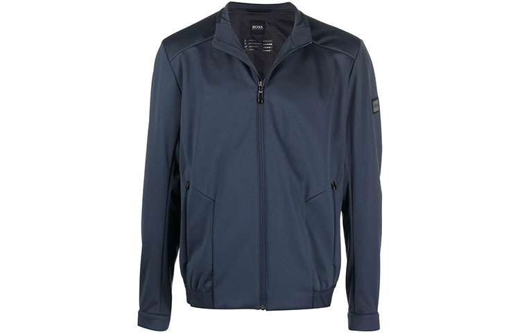 HUGO BOSS SS22 Blue Solid High-Neck Zip-Up Long-Sleeve Jacket 50461233-410