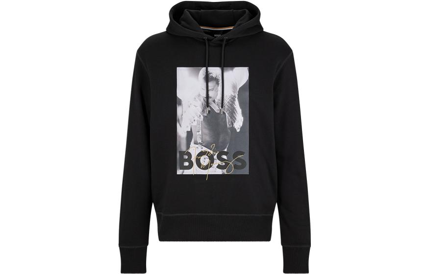 HUGO BOSS SS22 Colorblock Graphic Logo Print Hoodie Black Menswear 50487120-001