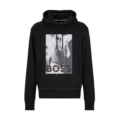 HUGO BOSS SS22 Colorblock Graphic Logo Print Hoodie Black Menswear 50487120-001