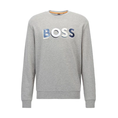 HUGO BOSS SS22 Colorblock Logo Cotton Terry Sweatshirt Men’s Grey 50466690-041