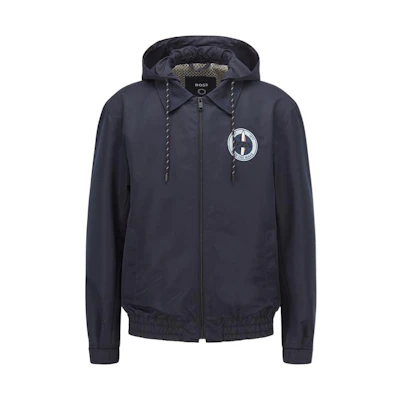 HUGO BOSS SS22 Embroidered Logo Detachable Hood Jacket Black () 50468678-404
