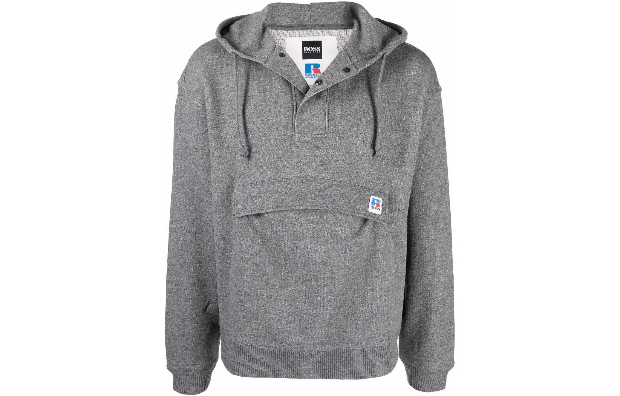 HUGO BOSS SS22 Grey Solid Hooded Long Sleeve Hoodie with Patch Pocket 50463959-030