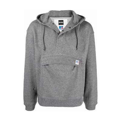 HUGO BOSS SS22 Grey Solid Hooded Long Sleeve Hoodie with Patch Pocket 50463959-030