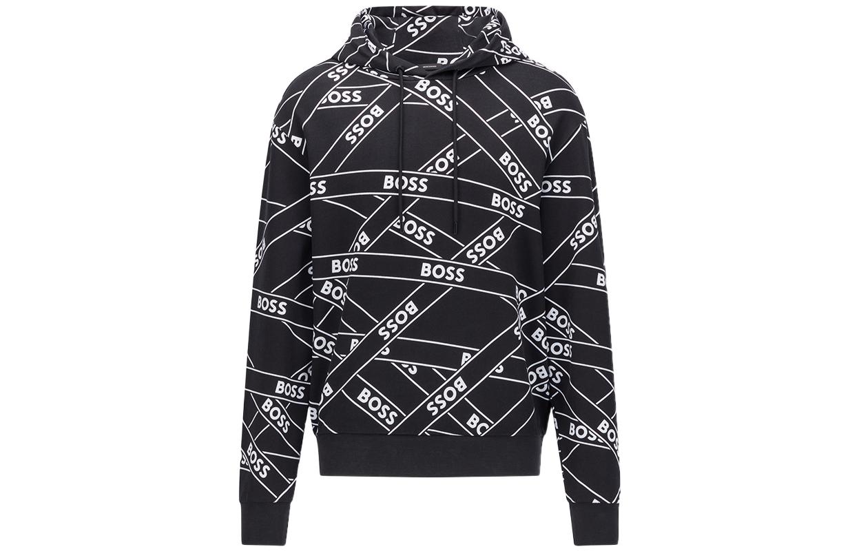 HUGO BOSS SS22 Holiday Collection All-Over Print Hoodie Black () 50462407