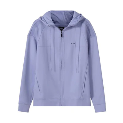 HUGO BOSS SS22 Light Blue Solid Logo Print Zip-Up Hoodie Jacket 50461616-481