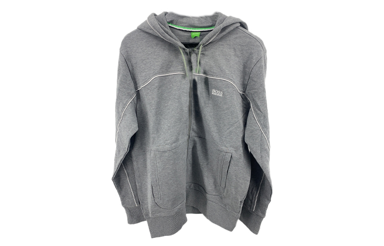 HUGO BOSS SS22 Light Gray Solid Hoodie with Striped Detail, Loose Fit 50240125