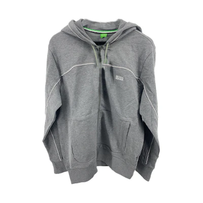 HUGO BOSS SS22 Light Gray Solid Hoodie with Striped Detail, Loose Fit 50240125