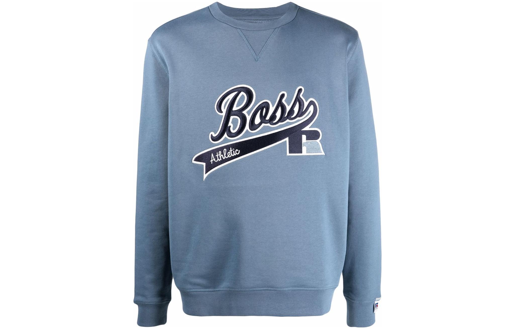 HUGO BOSS SS22 Logo Embroidered Crewneck Long Sleeve Sweatshirt Men Bright Blue 50463571438
