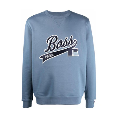 HUGO BOSS SS22 Logo Embroidered Crewneck Long Sleeve Sweatshirt Men Bright Blue 50463571438
