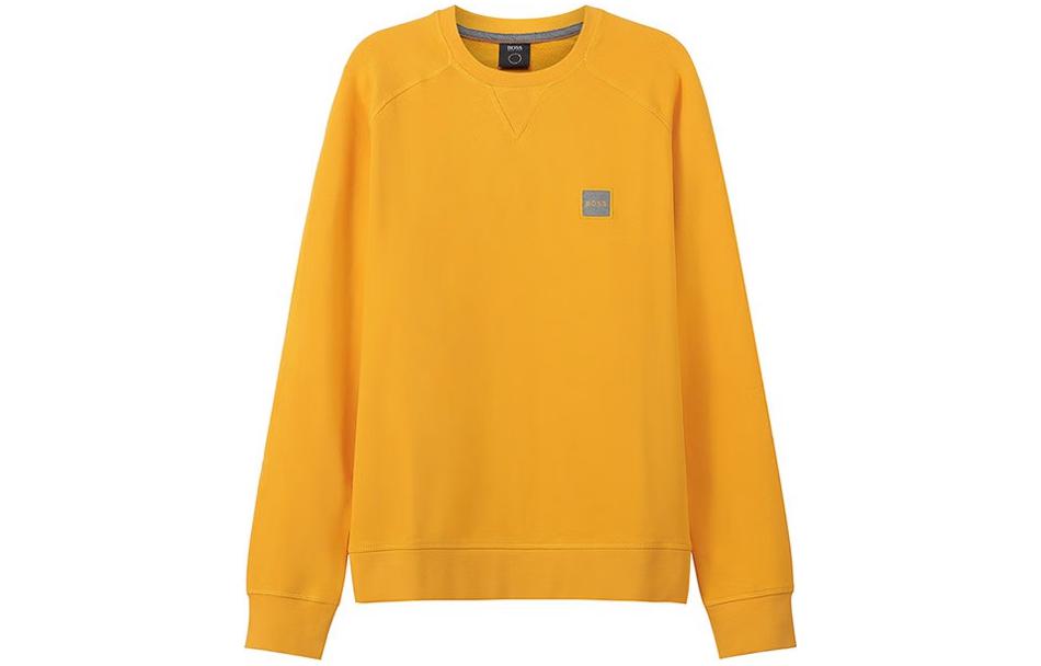 HUGO BOSS SS22 Logo Patch Cotton Pullover Sweatshirt Yellow () 50462769-722